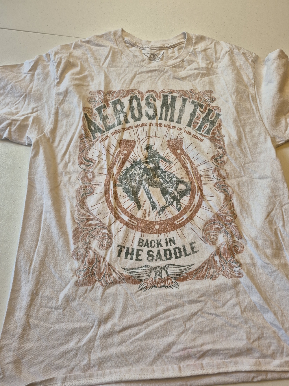 Aerosmith 'Back in the Saddle' White Graphic Short Sleeve Tee